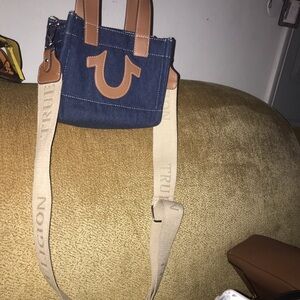 True Religion Blue and Tan Women's Bag